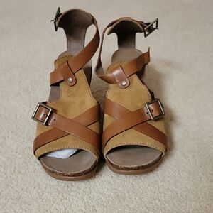 Dansko Tan and Brown Leather Sandals